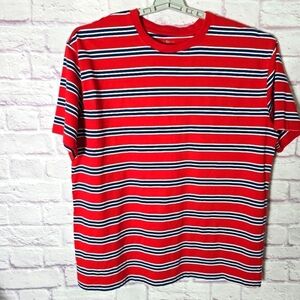 John Blair Red Blue Stripe Pullover 100% Cotton Shirt Size XL